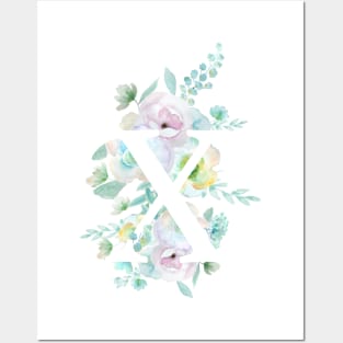 Botanical alphabet X green and purple flowers Posters and Art